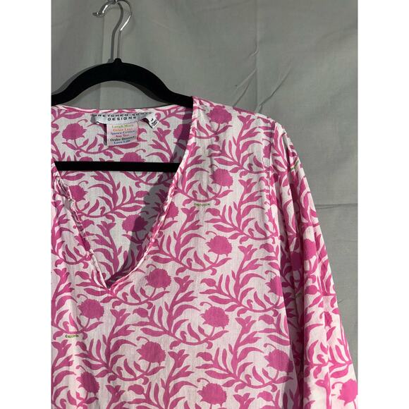 Gretchen Scott Top Womens Small Pink Floral Tunic Cotton Beachy Boho Lightweight - Picture 5 of 11